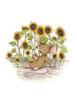 Anillustration Ansichtkaart Zonnebloemen met muisje