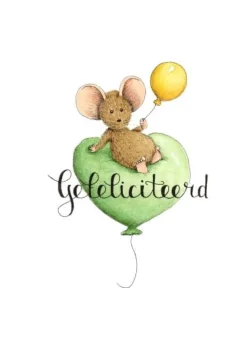 Anillustration Ansichtkaart Muis zittend op ballon