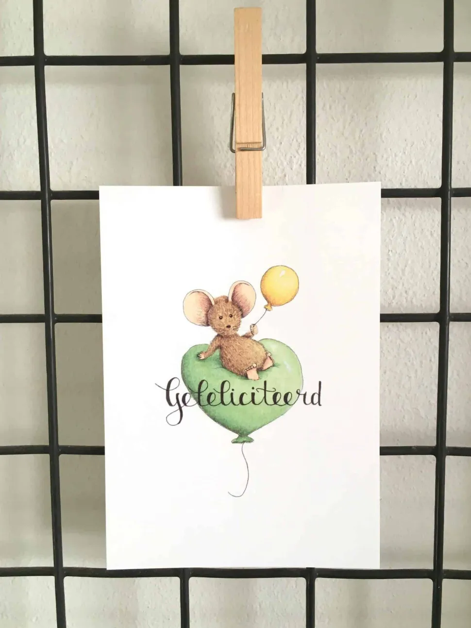 Anillustration Ansichtkaart Muis zittend op ballon