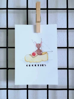 Anillustration Ansichtkaart Muis zeilen in klomp