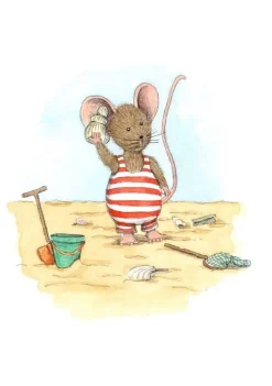 Anillustration Ansichtkaart Muisje bellen met schelp