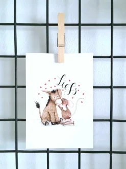 Anillustration Ansichtkaart Ezel & muis liefs met hartjes