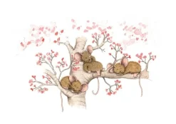 Anillustration Ansichtkaart Slapende muisjes bloesemboom