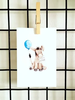 Anillustration Ansichtkaart Gefeliciteerd met ezel en ballon