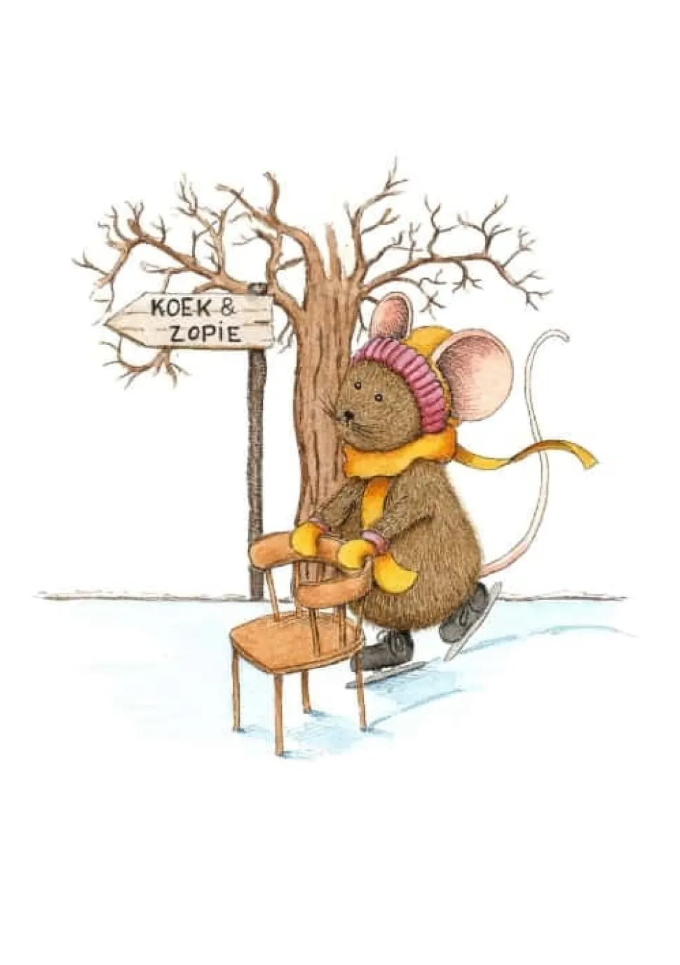 Anillustration Ansichtkaart Schaatsend muisje koek&zopie