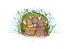 Anillustration Ansichtkaart Muisjes schuilen voor sneeuw