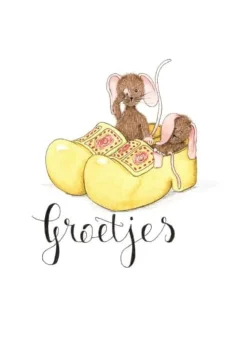 Anillustration Ansichtkaart Slapende muisjes in klompen