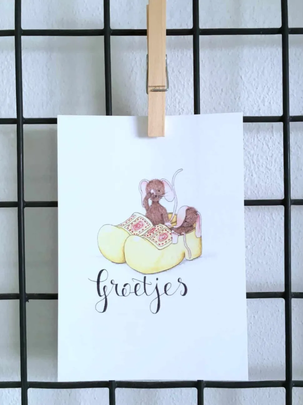 Anillustration Ansichtkaart Slapende muisjes in klompen