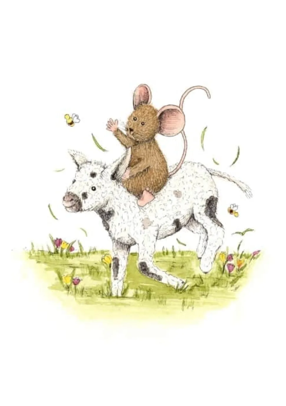 Anillustration Ansichtkaart Muisje zit op lammetje