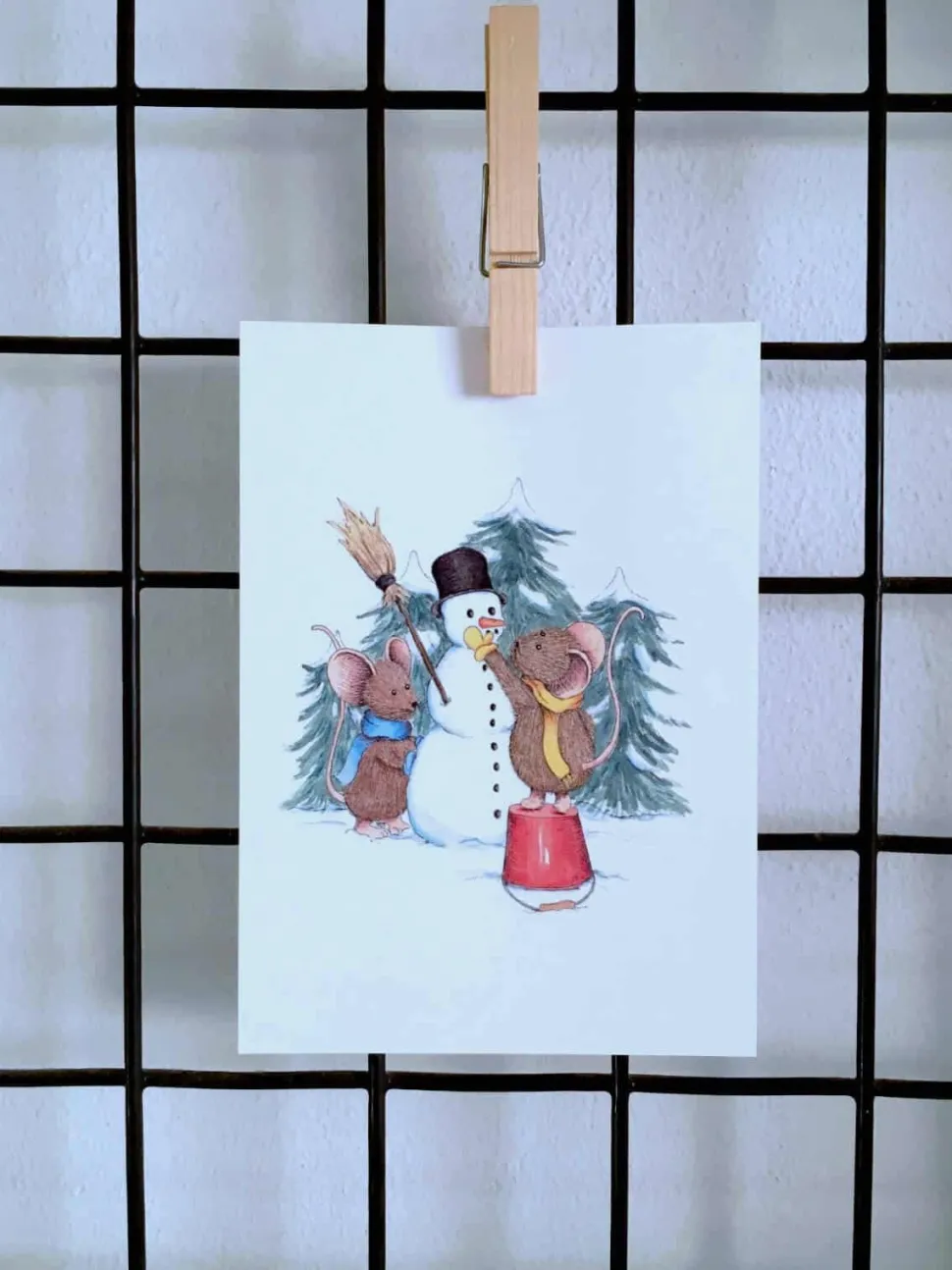 Anillustration Ansichtkaart Muisjes maken sneeuwpop