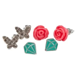 Boutique Rose Studded Earrings, 3 Sets