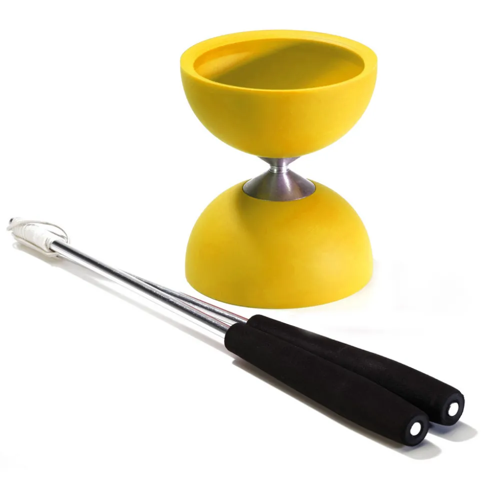 Eureka Acrobat Rubber Diabolo Geel met Alu Handstokken