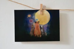 Lotte Drouen Ansichtkaart Kerstkaart Kijken naar Vuurwerk