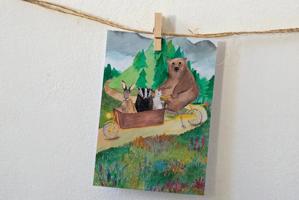 Lotte Drouen Ansichtkaart Beer op Bakfiets