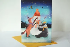 Lotte Drouen Wenskaart met Foliedruk Sneeuwpop Bouwen