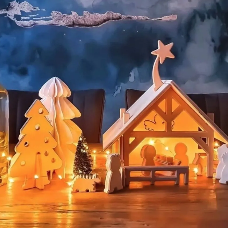 lovelties Kerststal met 12 Figuurtjes Hout