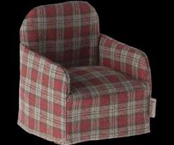 Maileg Poppenhuis Stoel Rood Geblokt 7.5cm