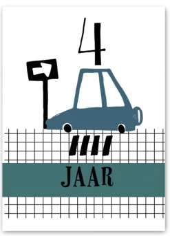 Wenskaart 4 jaar Auto
