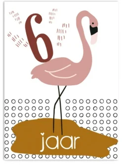 Wenskaart 6 Jaar Flamingo