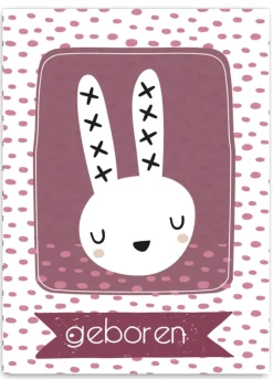 Wenskaart geboren (konijntje roze)