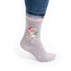 Wrendale Designs Kerstsokken Muis Christmouse Grijs